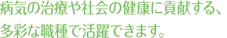 病気の治療や社会の健康に貢献する、多彩な職種で活躍できます。